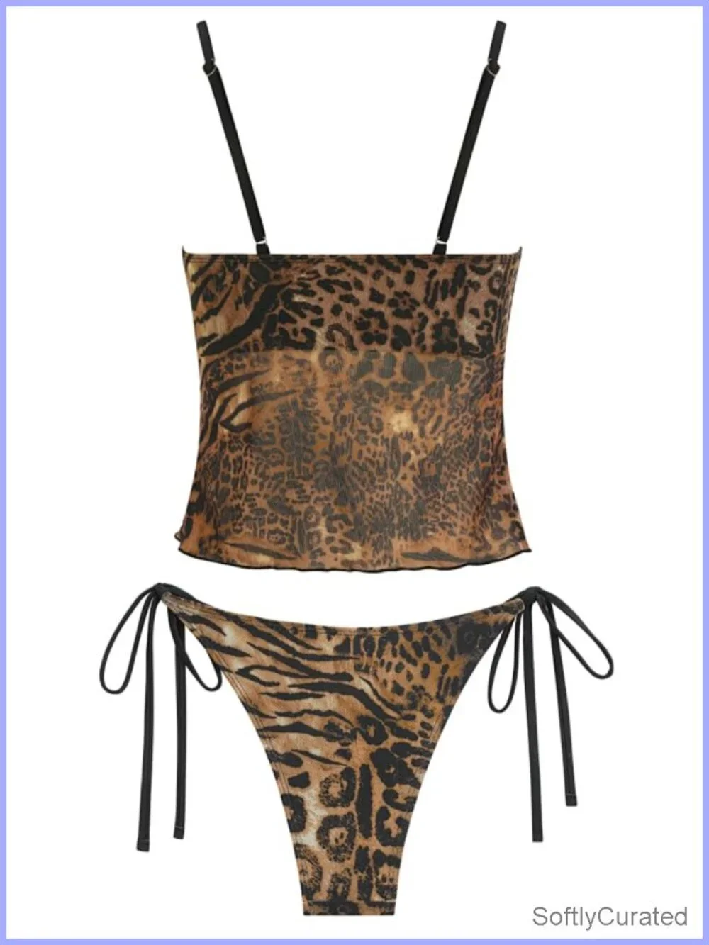 Lace Trim Tie Front High Cut Tankini Set with Removable Pads